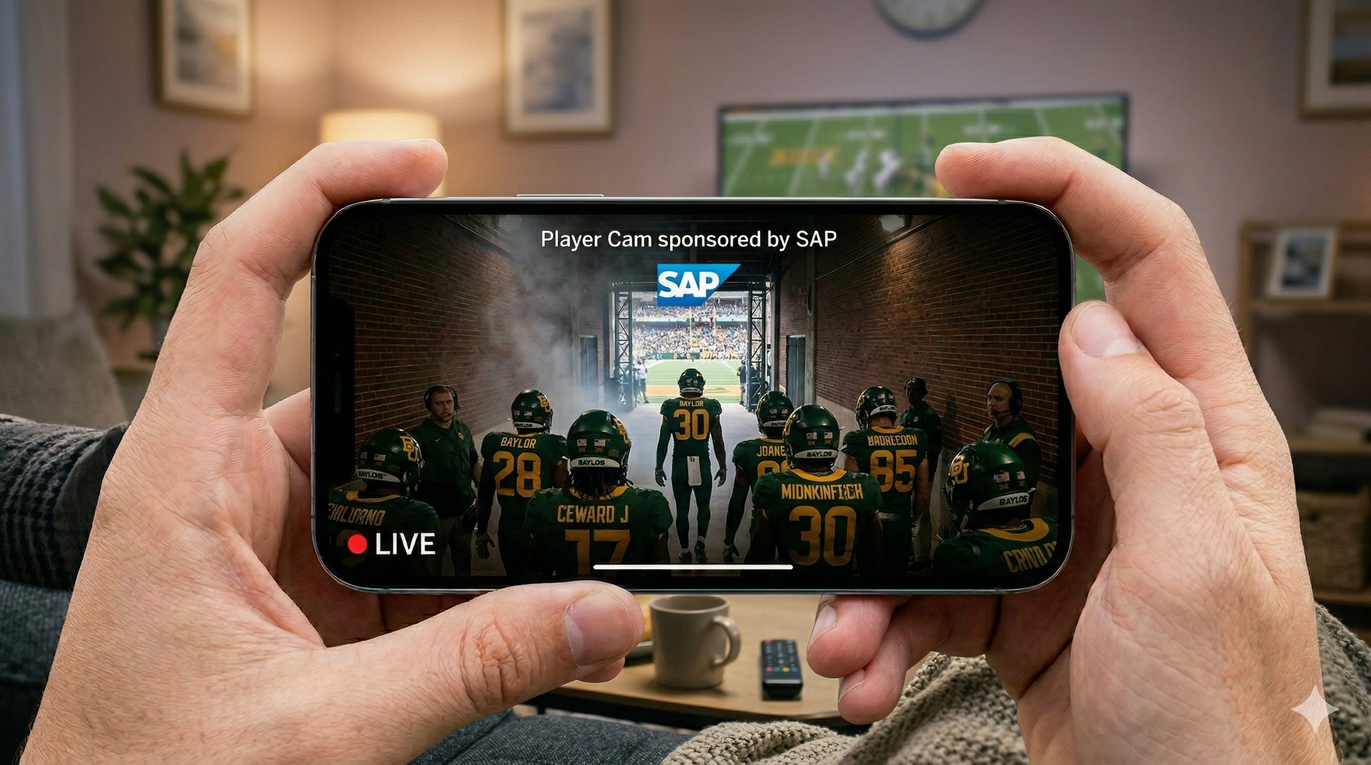 Fan watching player cam at home
